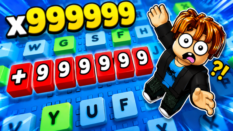 Official game media showing a player in the colorful keyboard world with a prominent Speed display